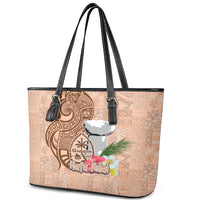 Guam Seal and Latte Stone With Ethnic Tapa Pattern Leather Tote Bag Peach Fuzz Color LT03 - Polynesian Pride