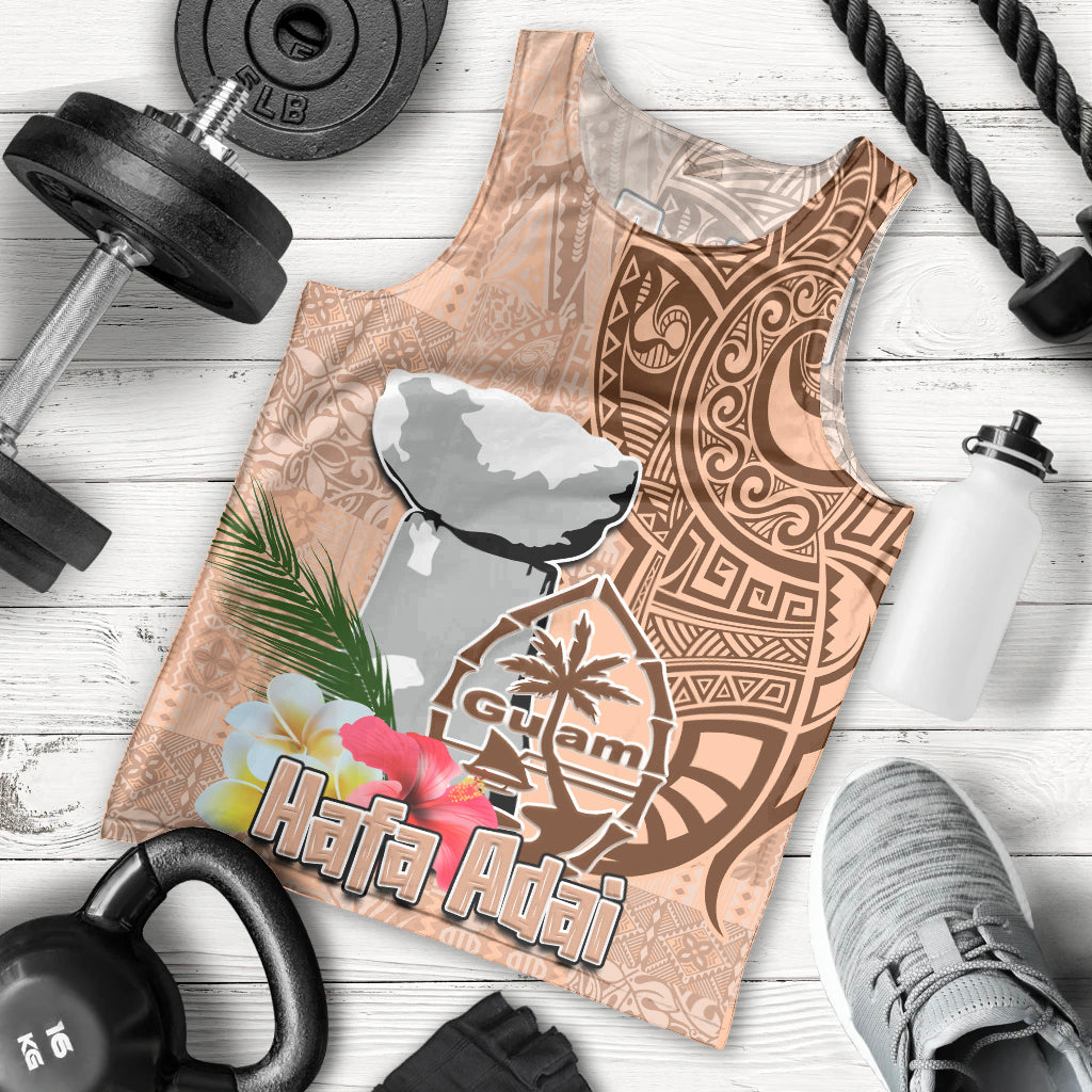 Guam Seal and Latte Stone With Ethnic Tapa Pattern Men Tank Top Peach Fuzz Color LT03 - Polynesian Pride