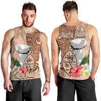 Guam Seal and Latte Stone With Ethnic Tapa Pattern Men Tank Top Peach Fuzz Color LT03 - Polynesian Pride