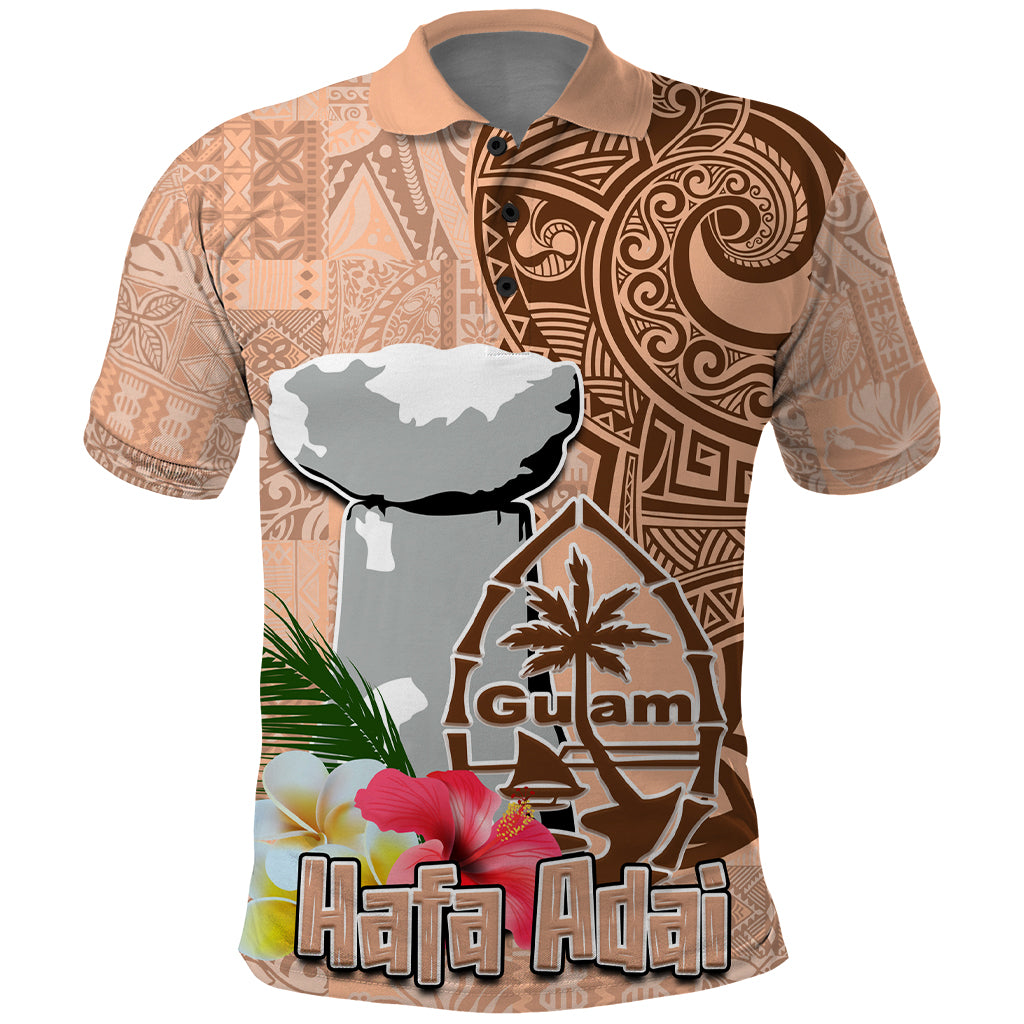 Guam Seal and Latte Stone With Ethnic Tapa Pattern Polo Shirt Peach Fuzz Color LT03 Peach Fuzz - Polynesian Pride