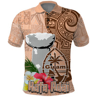 Guam Seal and Latte Stone With Ethnic Tapa Pattern Polo Shirt Peach Fuzz Color LT03 Peach Fuzz - Polynesian Pride