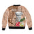 Guam Seal and Latte Stone With Ethnic Tapa Pattern Sleeve Zip Bomber Jacket Peach Fuzz Color LT03 - Polynesian Pride