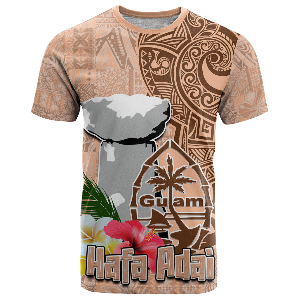 Guam Seal and Latte Stone With Ethnic Tapa Pattern T Shirt Peach Fuzz Color LT03 Peach Fuzz - Polynesian Pride