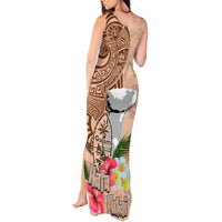 Guam Seal and Latte Stone With Ethnic Tapa Pattern Tank Maxi Dress Peach Fuzz Color LT03 - Polynesian Pride