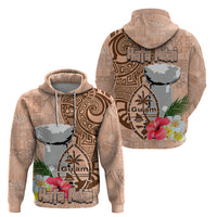 Guam Seal and Latte Stone With Ethnic Tapa Pattern Zip Hoodie Peach Fuzz Color LT03 - Polynesian Pride