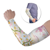 Hawaiian and Japanese Culture Together Arm Sleeves Tribal Motifs with Lei and Japanese Sakura Pattern