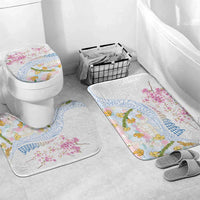 Hawaiian and Japanese Culture Together Bathroom Set Tribal Motifs with Lei and Japanese Sakura Pattern LT03 Mat Set Only (3 pcs) One Size White - Polynesian Pride