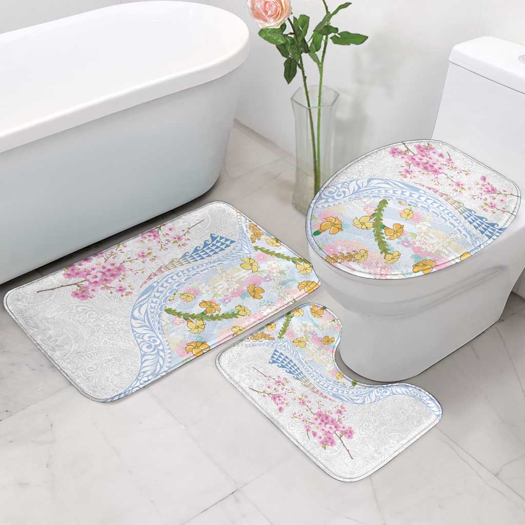 Hawaiian and Japanese Culture Together Bathroom Set Tribal Motifs with Lei and Japanese Sakura Pattern LT03 - Polynesian Pride