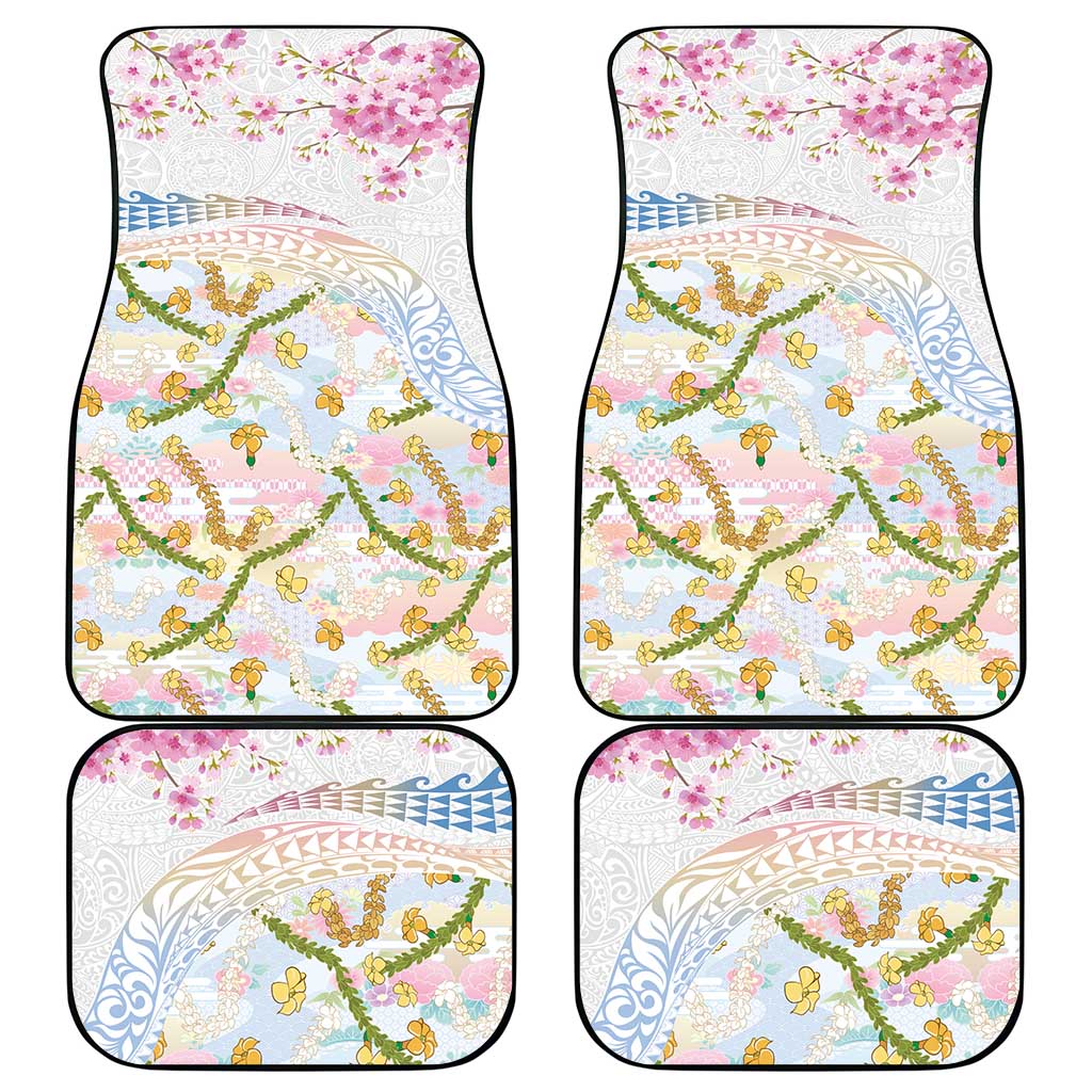 Hawaiian and Japanese Culture Together Car Mats Tribal Motifs with Lei and Japanese Sakura Pattern