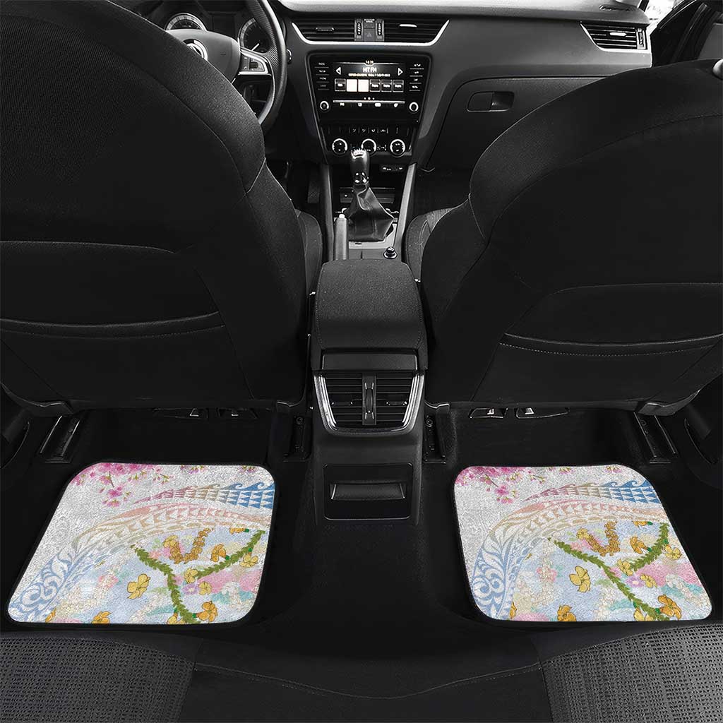 Hawaiian and Japanese Culture Together Car Mats Tribal Motifs with Lei and Japanese Sakura Pattern