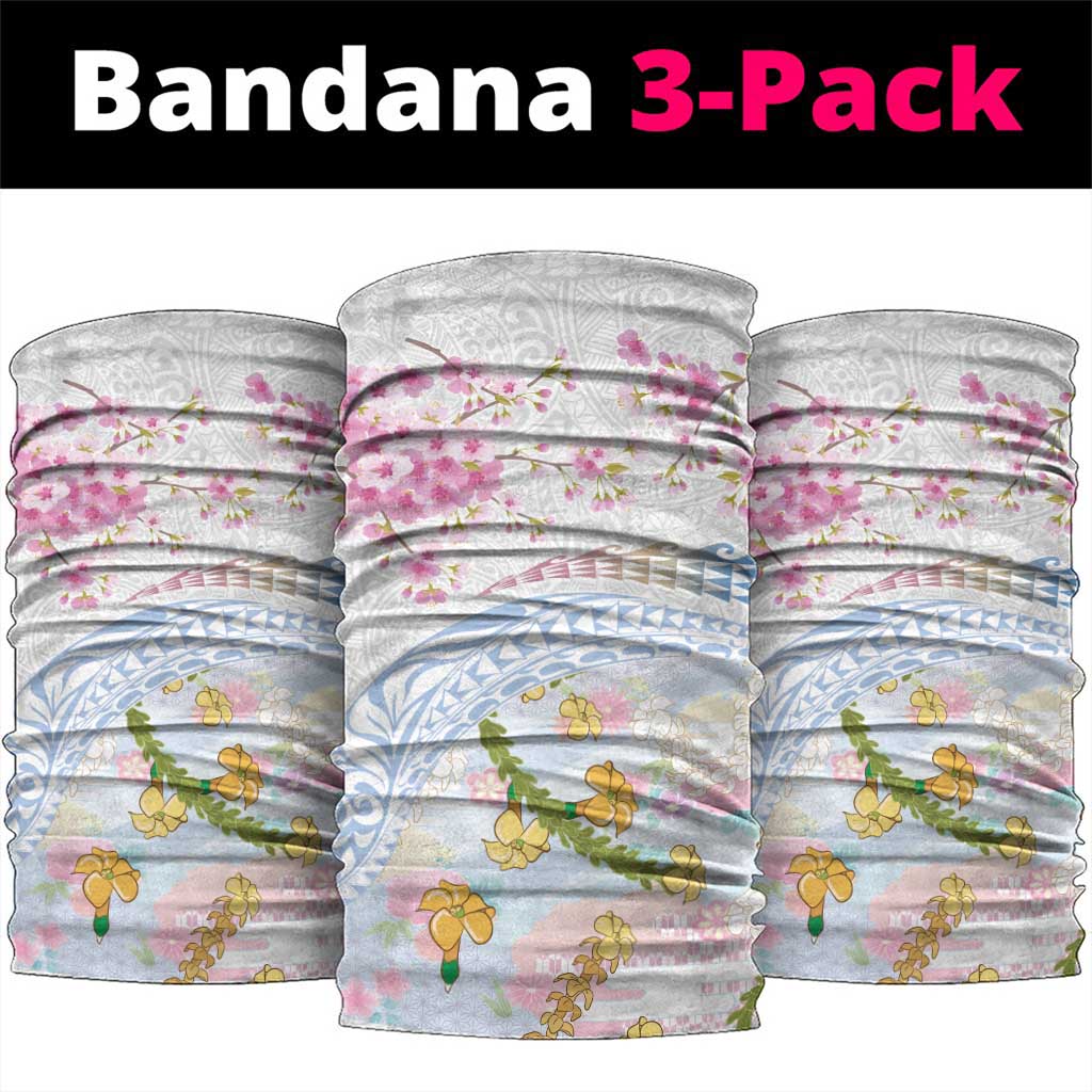 Hawaiian and Japanese Culture Together Neck Gaiter Tribal Motifs with Lei and Japanese Sakura Pattern