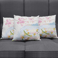 Hawaiian and Japanese Culture Together Pillow Cover Tribal Motifs with Lei and Japanese Sakura Pattern
