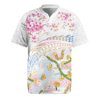 Hawaiian and Japanese Culture Together Rugby Jersey Tribal Motifs with Lei and Japanese Sakura Pattern