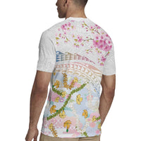 Hawaiian and Japanese Culture Together Rugby Jersey Tribal Motifs with Lei and Japanese Sakura Pattern