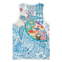 Hawaiian and Japanese Culture Together Basketball Jersey Tropical Honu with Japanese Elements Blue Color