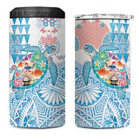 Hawaiian and Japanese Culture Together 4 in 1 Can Cooler Tumbler Tropical Honu with Japanese Elements Blue Color