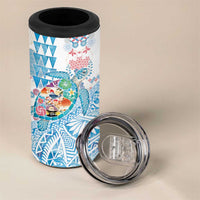Hawaiian and Japanese Culture Together 4 in 1 Can Cooler Tumbler Tropical Honu with Japanese Elements Blue Color