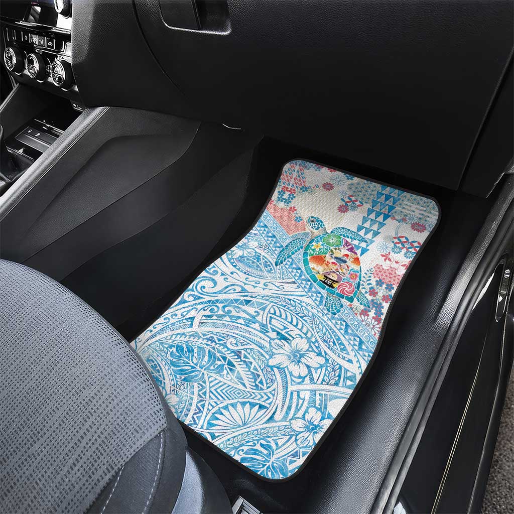 Hawaiian and Japanese Culture Together Car Mats Tropical Honu with Japanese Elements Blue Color