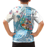 Hawaiian and Japanese Culture Together Family Matching Long Sleeve Bodycon Dress and Hawaiian Shirt Tropical Honu with Japanese Elements Blue Color LT03 - Polynesian Pride