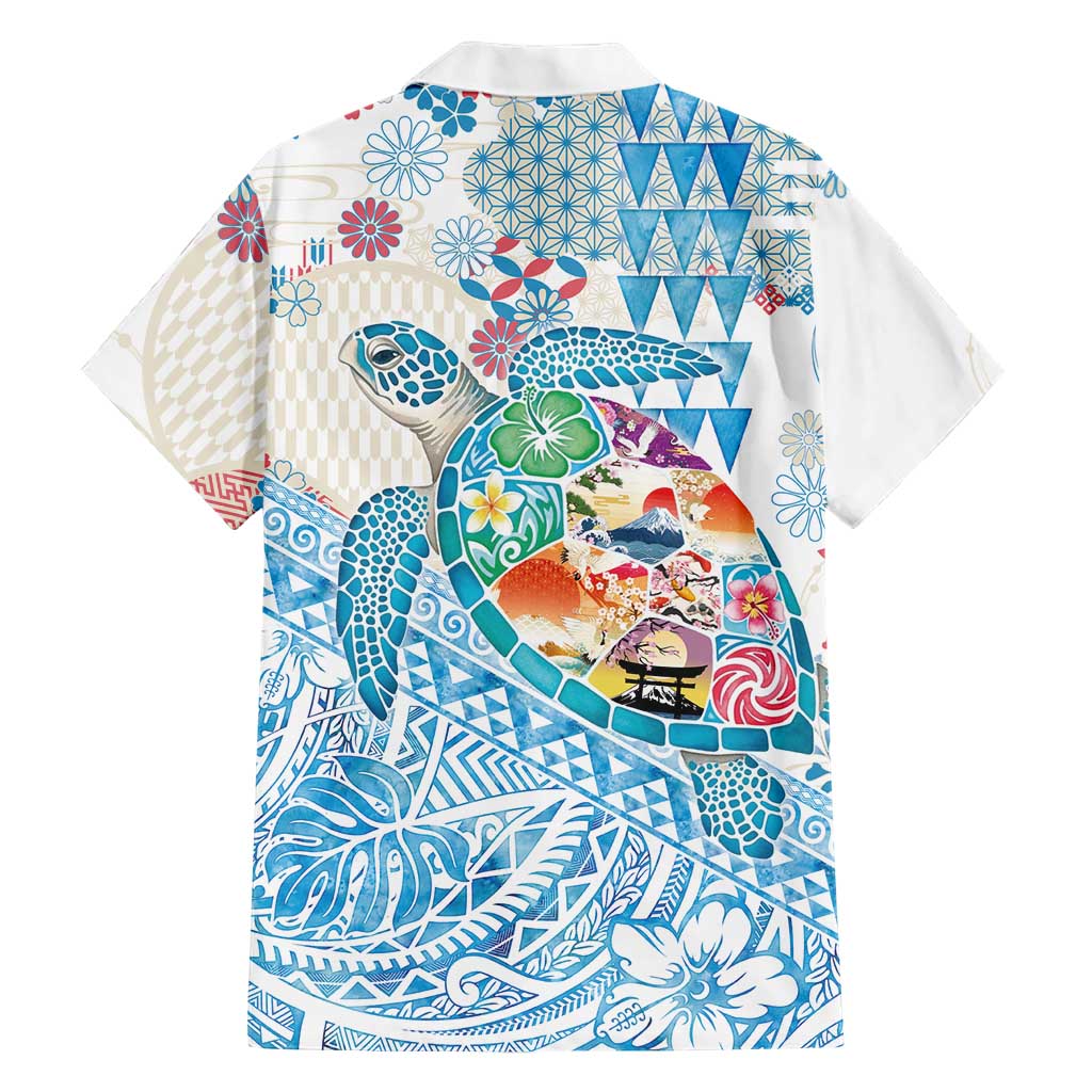 Hawaiian and Japanese Culture Together Family Matching Long Sleeve Bodycon Dress and Hawaiian Shirt Tropical Honu with Japanese Elements Blue Color LT03 - Polynesian Pride