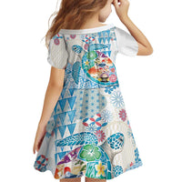 Hawaiian and Japanese Culture Together Family Matching Short Sleeve Bodycon Dress and Hawaiian Shirt Tropical Honu with Japanese Elements Blue Color LT03 - Polynesian Pride