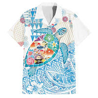 Hawaiian and Japanese Culture Together Family Matching Short Sleeve Bodycon Dress and Hawaiian Shirt Tropical Honu with Japanese Elements Blue Color LT03 Dad's Shirt - Short Sleeve Blue - Polynesian Pride