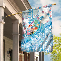 Hawaiian and Japanese Culture Together Garden Flag Tropical Honu with Japanese Elements Blue Color LT03 House Flag Blue - Polynesian Pride