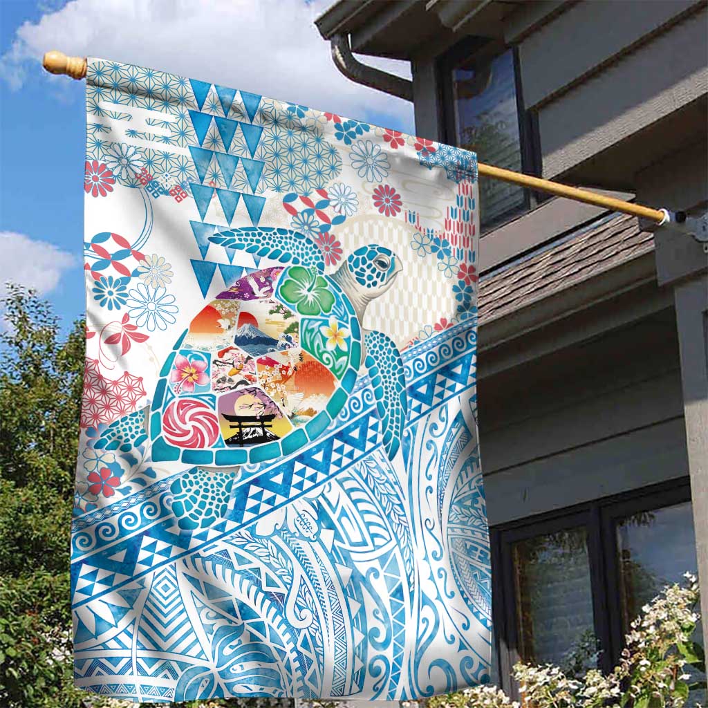 Hawaiian and Japanese Culture Together Garden Flag Tropical Honu with Japanese Elements Blue Color LT03 - Polynesian Pride