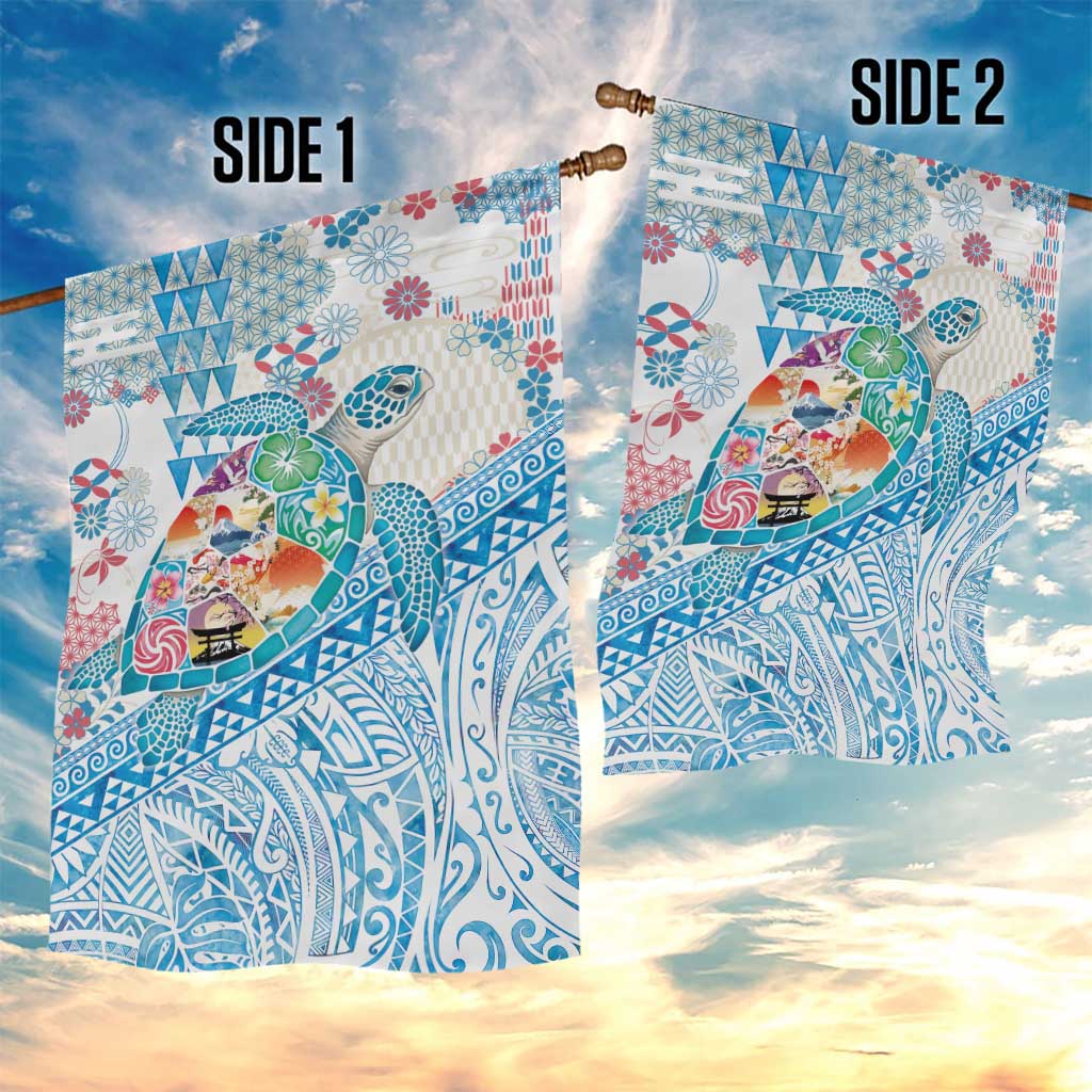 Hawaiian and Japanese Culture Together Garden Flag Tropical Honu with Japanese Elements Blue Color LT03 - Polynesian Pride