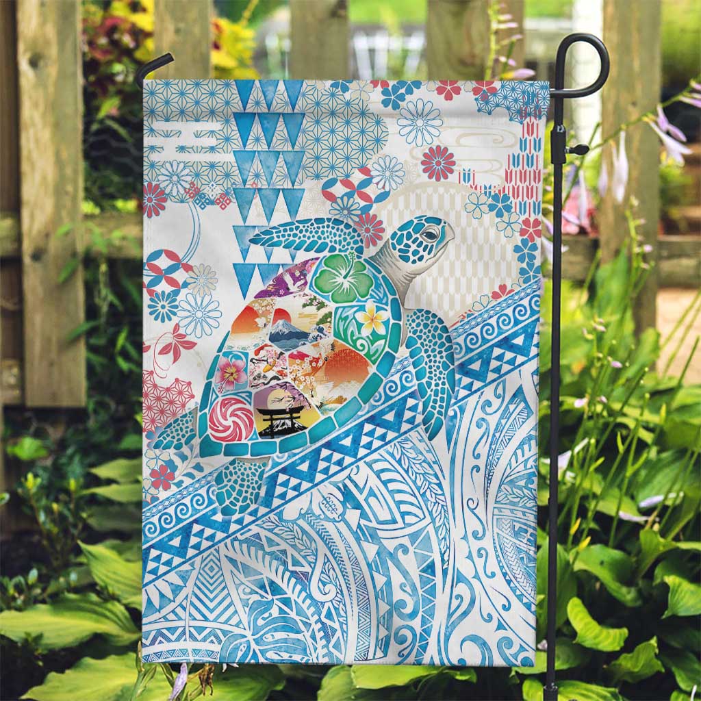 Hawaiian and Japanese Culture Together Garden Flag Tropical Honu with Japanese Elements Blue Color LT03 Garden Flag Blue - Polynesian Pride