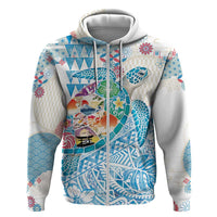 Hawaiian and Japanese Culture Together Hoodie Tropical Honu with Japanese Elements Blue Color
