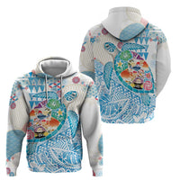 Hawaiian and Japanese Culture Together Hoodie Tropical Honu with Japanese Elements Blue Color