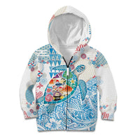 Hawaiian and Japanese Culture Together Kid Hoodie Tropical Honu with Japanese Elements Blue Color