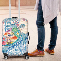 Hawaiian and Japanese Culture Together Luggage Cover Tropical Honu with Japanese Elements Blue Color