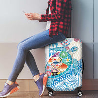 Hawaiian and Japanese Culture Together Luggage Cover Tropical Honu with Japanese Elements Blue Color