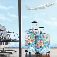 Hawaiian and Japanese Culture Together Luggage Cover Tropical Honu with Japanese Elements Blue Color
