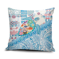 Hawaiian and Japanese Culture Together Pillow Cover Tropical Honu with Japanese Elements Blue Color