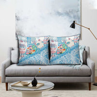 Hawaiian and Japanese Culture Together Pillow Cover Tropical Honu with Japanese Elements Blue Color