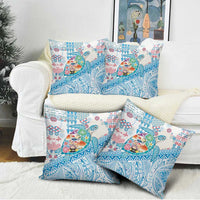 Hawaiian and Japanese Culture Together Pillow Cover Tropical Honu with Japanese Elements Blue Color
