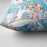 Hawaiian and Japanese Culture Together Pillow Cover Tropical Honu with Japanese Elements Blue Color