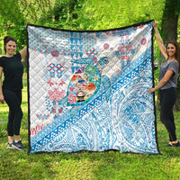 Hawaiian and Japanese Culture Together Quilt Tropical Honu with Japanese Elements Blue Color