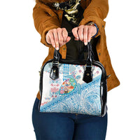 Hawaiian and Japanese Culture Together Shoulder Handbag Tropical Honu with Japanese Elements Blue Color