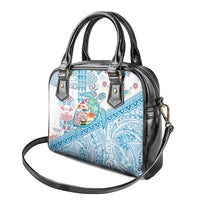 Hawaiian and Japanese Culture Together Shoulder Handbag Tropical Honu with Japanese Elements Blue Color