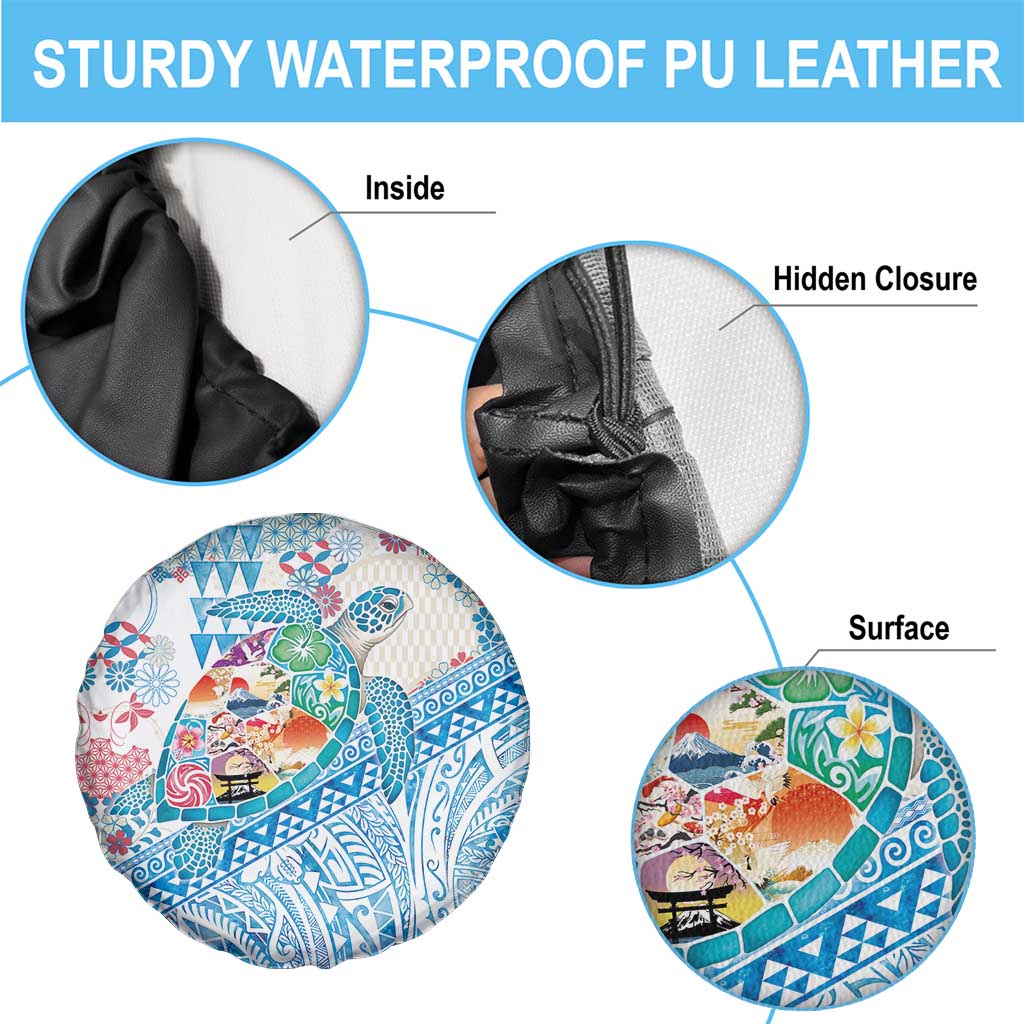 Hawaiian and Japanese Culture Together Spare Tire Cover Tropical Honu with Japanese Elements Blue Color