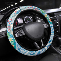 Hawaiian and Japanese Culture Together Steering Wheel Cover Tropical Honu with Japanese Elements Blue Color
