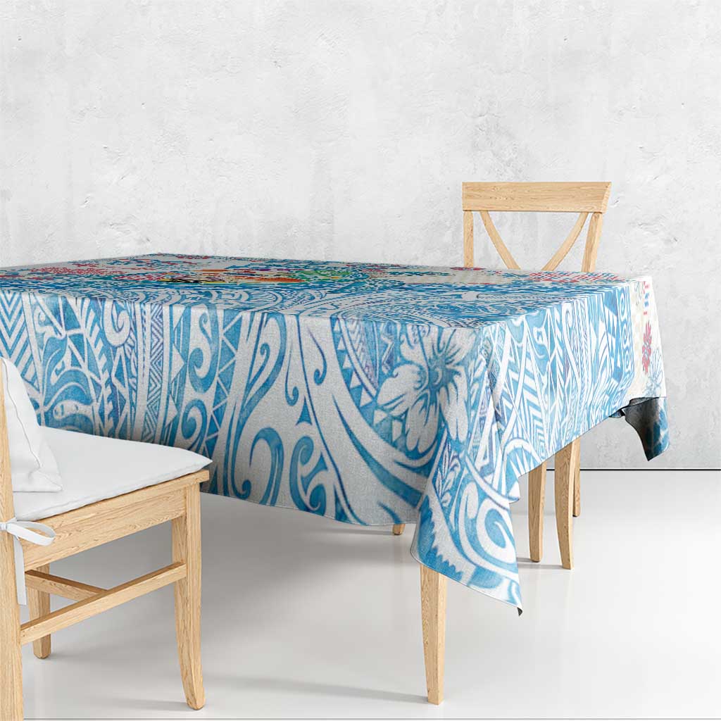 Hawaiian and Japanese Culture Together Tablecloth Tropical Honu with Japanese Elements Blue Color