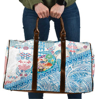 Hawaiian and Japanese Culture Together Travel Bag Tropical Honu with Japanese Elements Blue Color