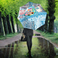 Hawaiian and Japanese Culture Together Umbrella Tropical Honu with Japanese Elements Blue Color