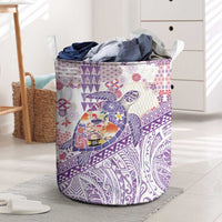 Hawaiian and Japanese Culture Together Laundry Basket Tropical Honu with Japanese Elements Purple Color