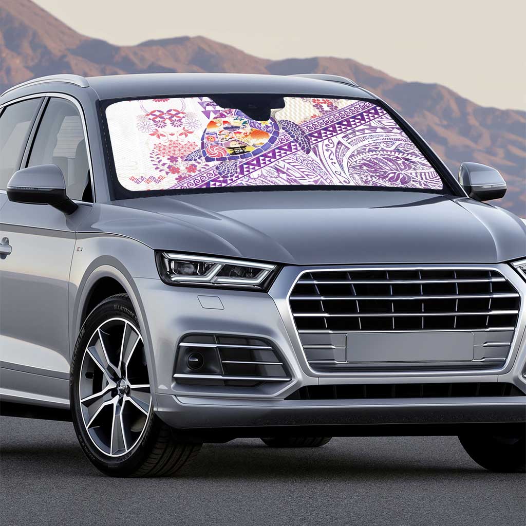 Hawaiian and Japanese Culture Together Auto Sun Shade Tropical Honu with Japanese Elements Purple Color